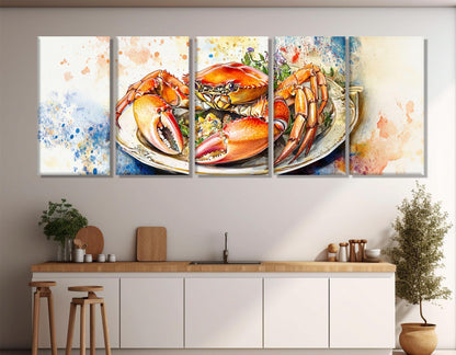 Crab Canvas Print – Platter of Crab Art | Kitchen Wall Art, Ready to Hang
