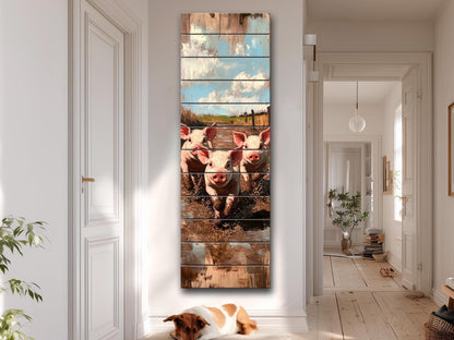 Wood Wall Art – Piglet Painting Print on Wood – Playful Farm Animal Wall Decor – Rustic Wood Print for Country Homes