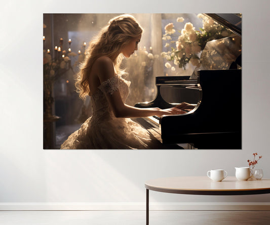 Beautiful Pianist Girl Canvas Print, Piano Wall Art, Musician Gift, Pianist Gift, Framed and Ready to Hang