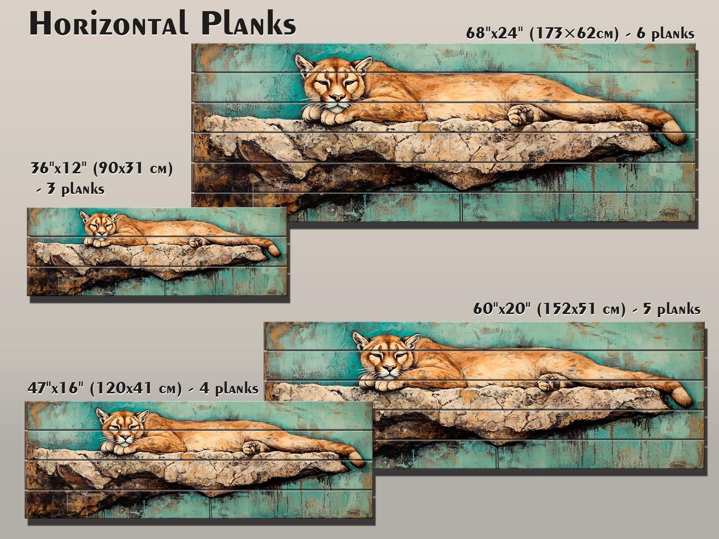 Rustic Wood Wall Art - Mountain Lion on a Rocky Ledge Print on Natural Wood, Lions Wall Art, Mountain Lion Painting, Forest Animals Prints