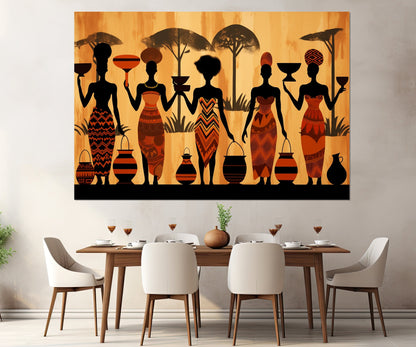 Ethnic African Wall Art, Abstract African Women Canvas Print, Framed and Ready to Hang