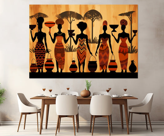 Ethnic African Wall Art, Abstract African Women Canvas Print, Framed and Ready to Hang