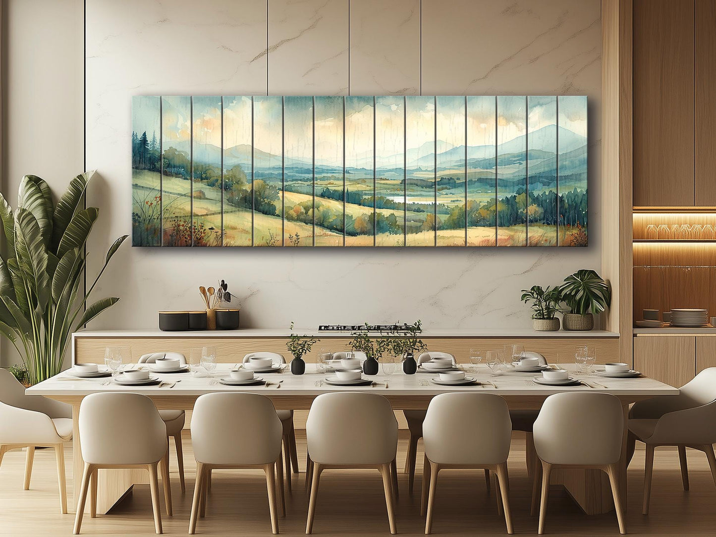 Rustic Wood Wall Art - Panoramic Natural Wood Print | Green Meadow Wooden Wall Decor