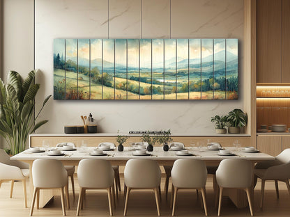 Rustic Wood Wall Art - Panoramic Natural Wood Print | Green Meadow Wooden Wall Decor