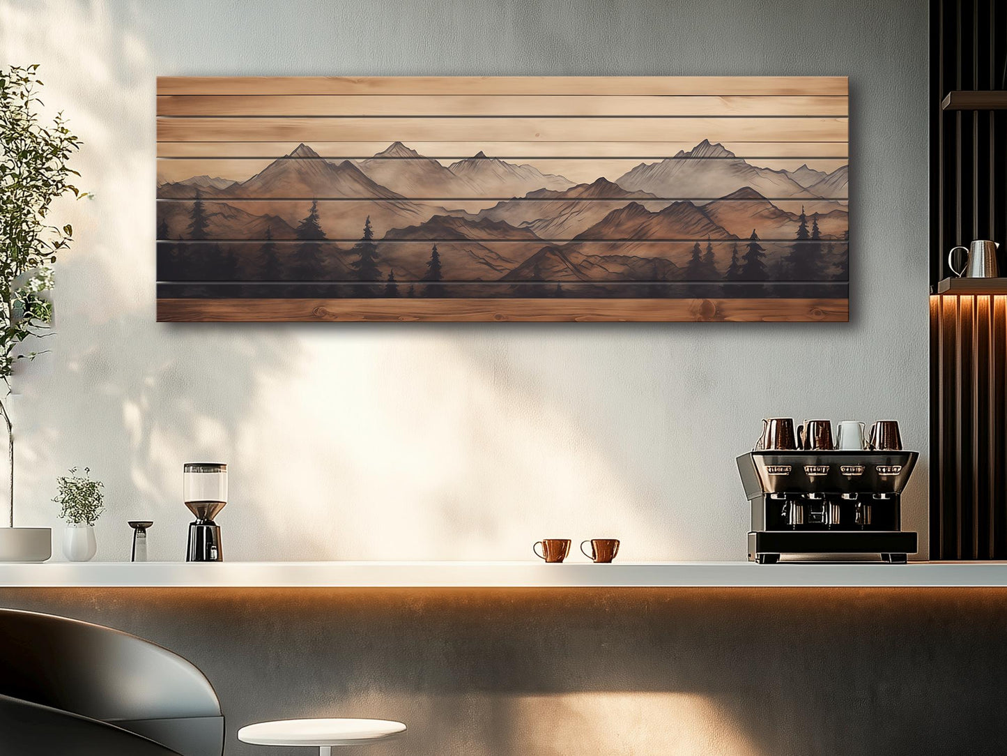 Rustic Wood Wall Art – Panoramic Mountain Art Print on Natural Wood Planks