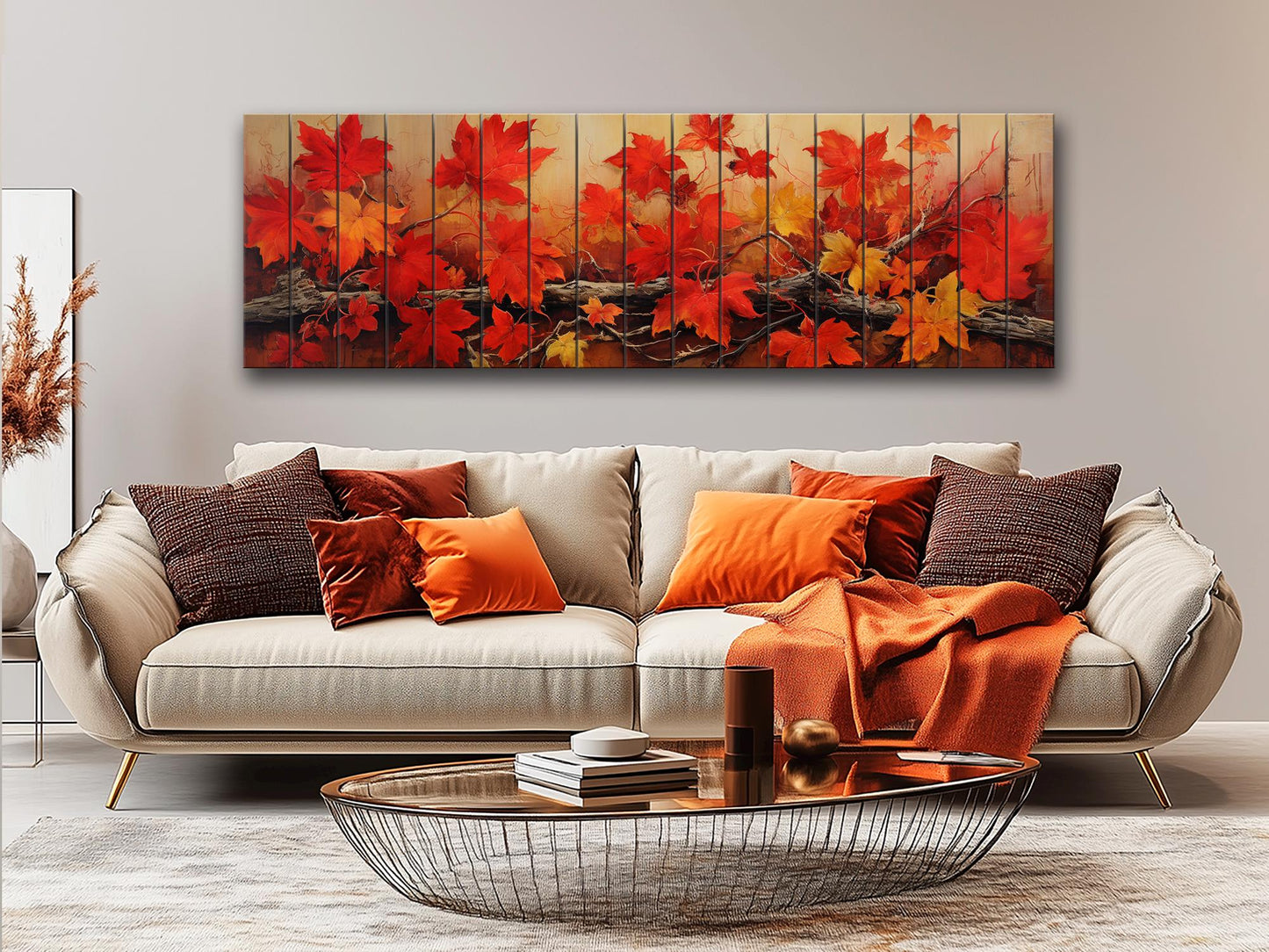Wood Wall Art - Large Natural Wood Print Featuring Autumn Tree Branch Floral Design