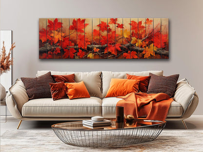 Wood Wall Art - Large Natural Wood Print Featuring Autumn Tree Branch Floral Design
