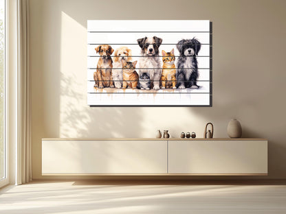 Dogs Cats Wall Art – Natural Wood Painting | Vet Clinic Art, Rustic Pet Print