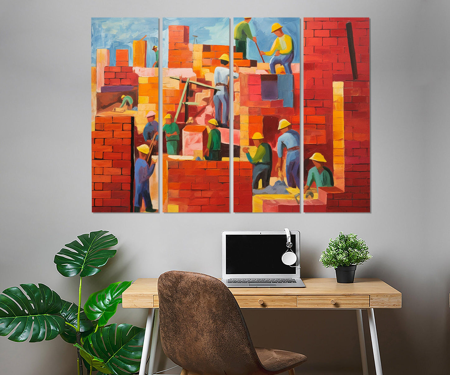 Construction Wall Art – Abstract Building Painting | Framed Canvas Ready to Hang