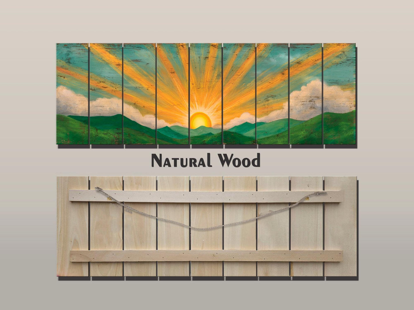 Boho Rustic Wood Print – Rolling Hills Wall Art | Warm Tones Rustic Wall Decor