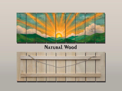 Boho Rustic Wood Print – Rolling Hills Wall Art | Warm Tones Rustic Wall Decor