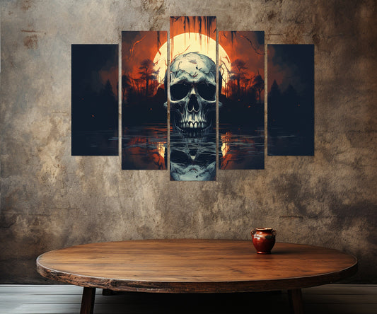Gothic Wall Art – Skull Canvas Print with Full Moon | Vintage Gothic Painting, Ready to Hang