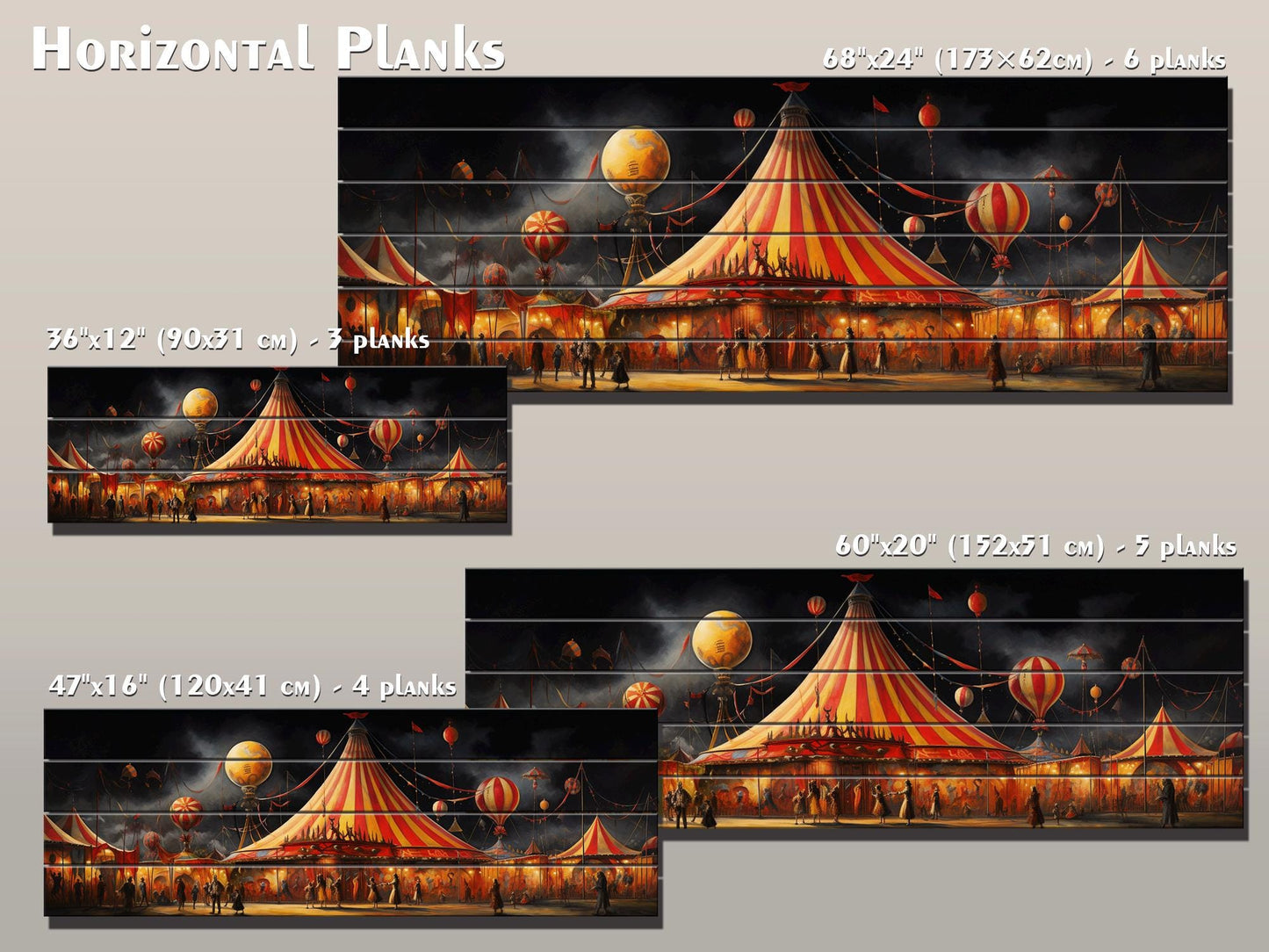 Carnival,  Circus Print On Natural Wood