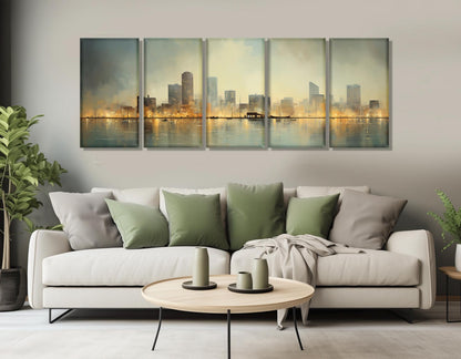 Milwaukee Skyline Canvas Abstract City Art – Framed Canvas Print, Ready to Hang