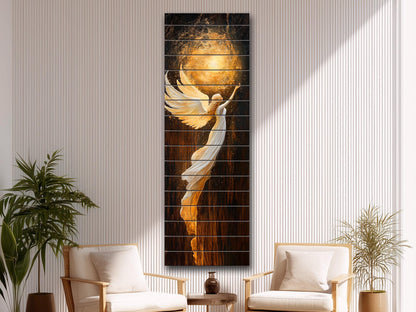 Wood Wall Art – Glowing Angel in White and Gold Robes – Rustic Spiritual Print, Christian Wall Art, Religious Wall Decor