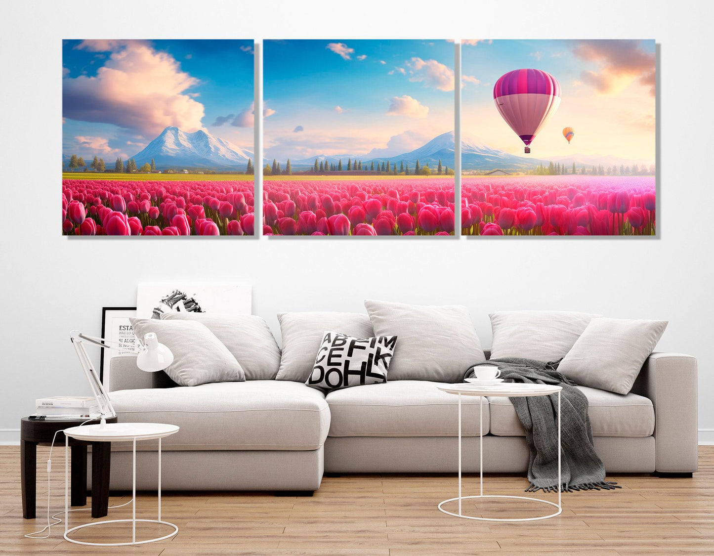 Pink Tulips Canvas Art – Large Panoramic Floral Wall Art | Ready to Hang