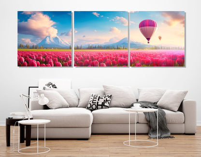 Pink Tulips Canvas Art – Large Panoramic Floral Wall Art | Ready to Hang