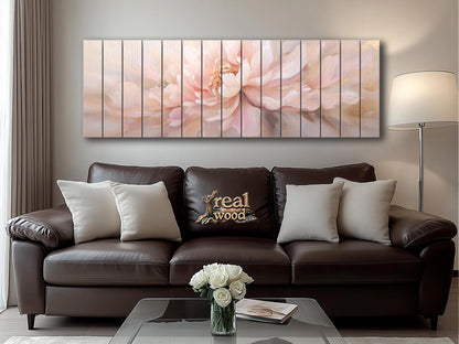 Wood Wall Art – Large Pink Peony Painting | Smooth Linden Wood Floral Decor