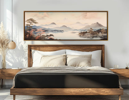 Japanese Landscape Canvas - Soft Tone Cotton Print | Framed, Ready to Hang Art