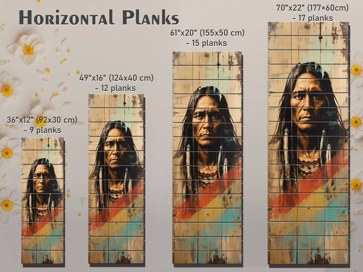 Native American Art Print – Tribal Wall Decor on Natural Wood Plank