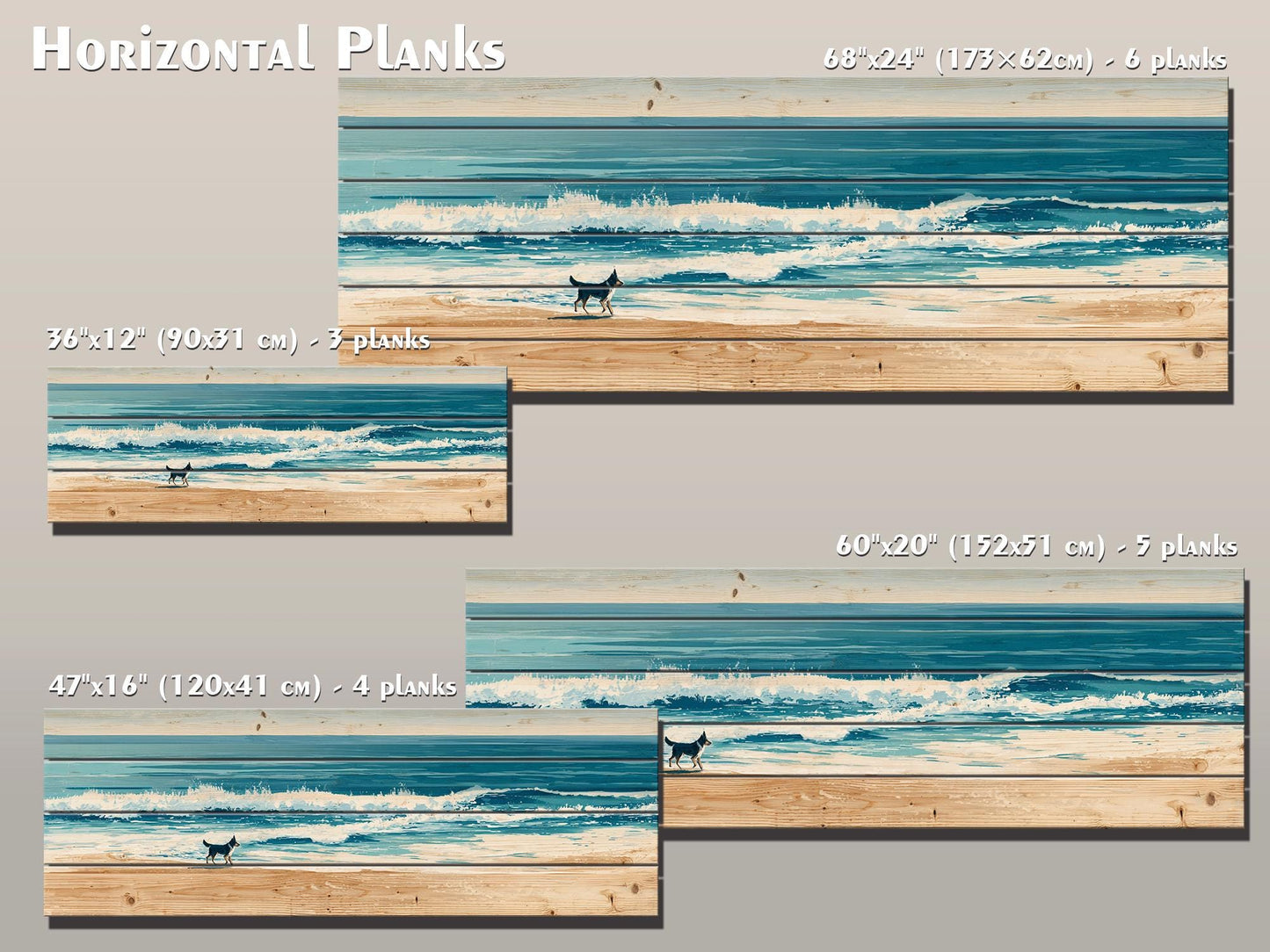 Coastal Beach Wall Art – Running Dog Print on Rustic Wood for Beach House Decor