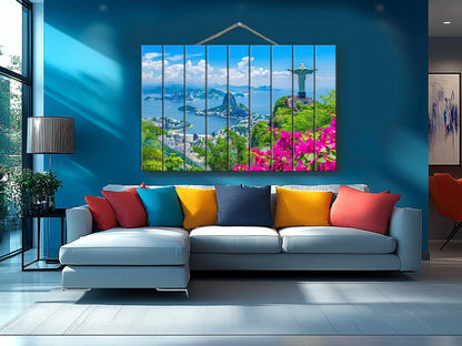 Rio De Janeiro Painting Printed on Natural Wood, Sugarloaf Mountain, Rio De Janeiro Wall Art, Christ the Redeemer Print on Wood