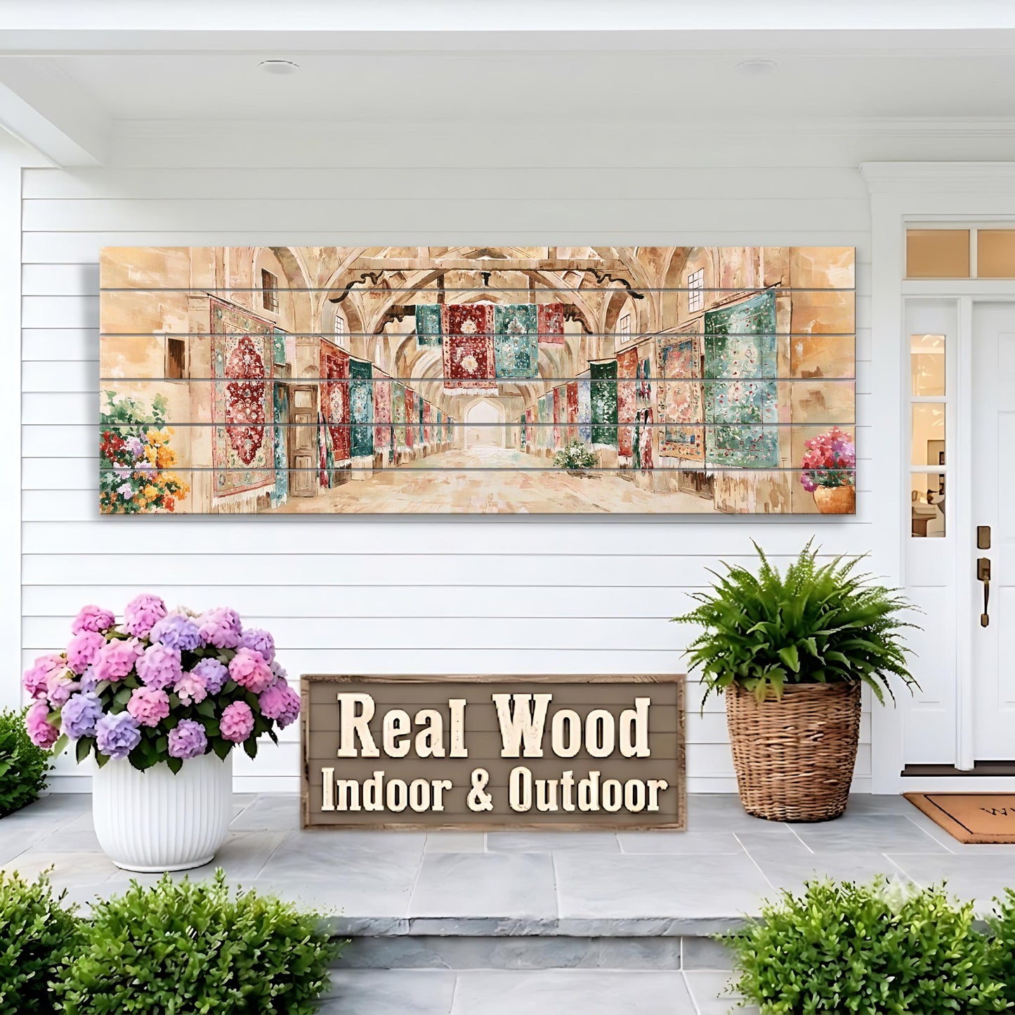 Persian Carpet Hall Canvas Print, Historic Bazaar Wall Art, Oriental Textile Market Painting, Middle Eastern Decor