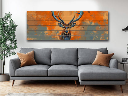 Wood Wall Art – Majestic Deer Print on Natural Wood with Rustic Grain Texture