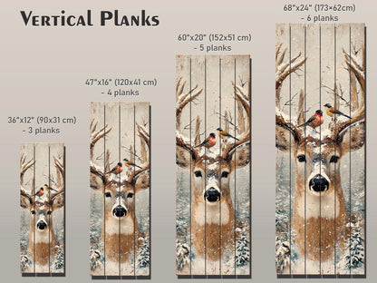 Deer Head Winter Print on Wood – Snowy Antlers Forest Scene, Rustic Wall Decor