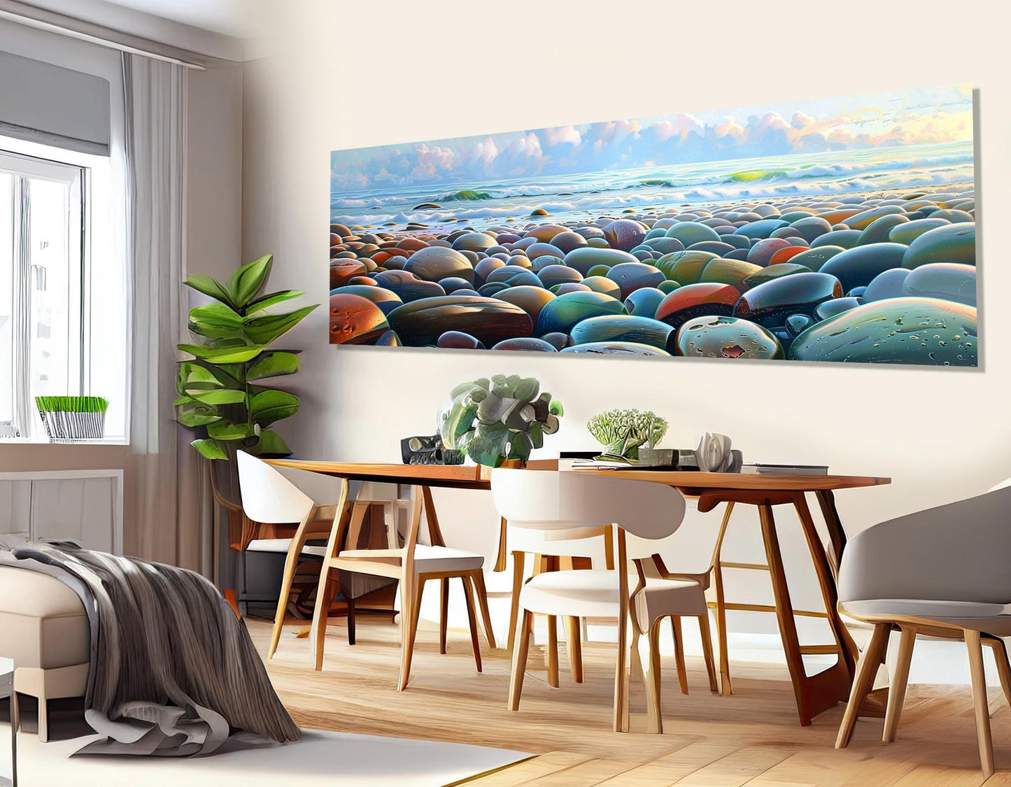 Beach Pebbles Canvas Print – Colorful Abstract Beach Stones Wall Art, Ready to Hang