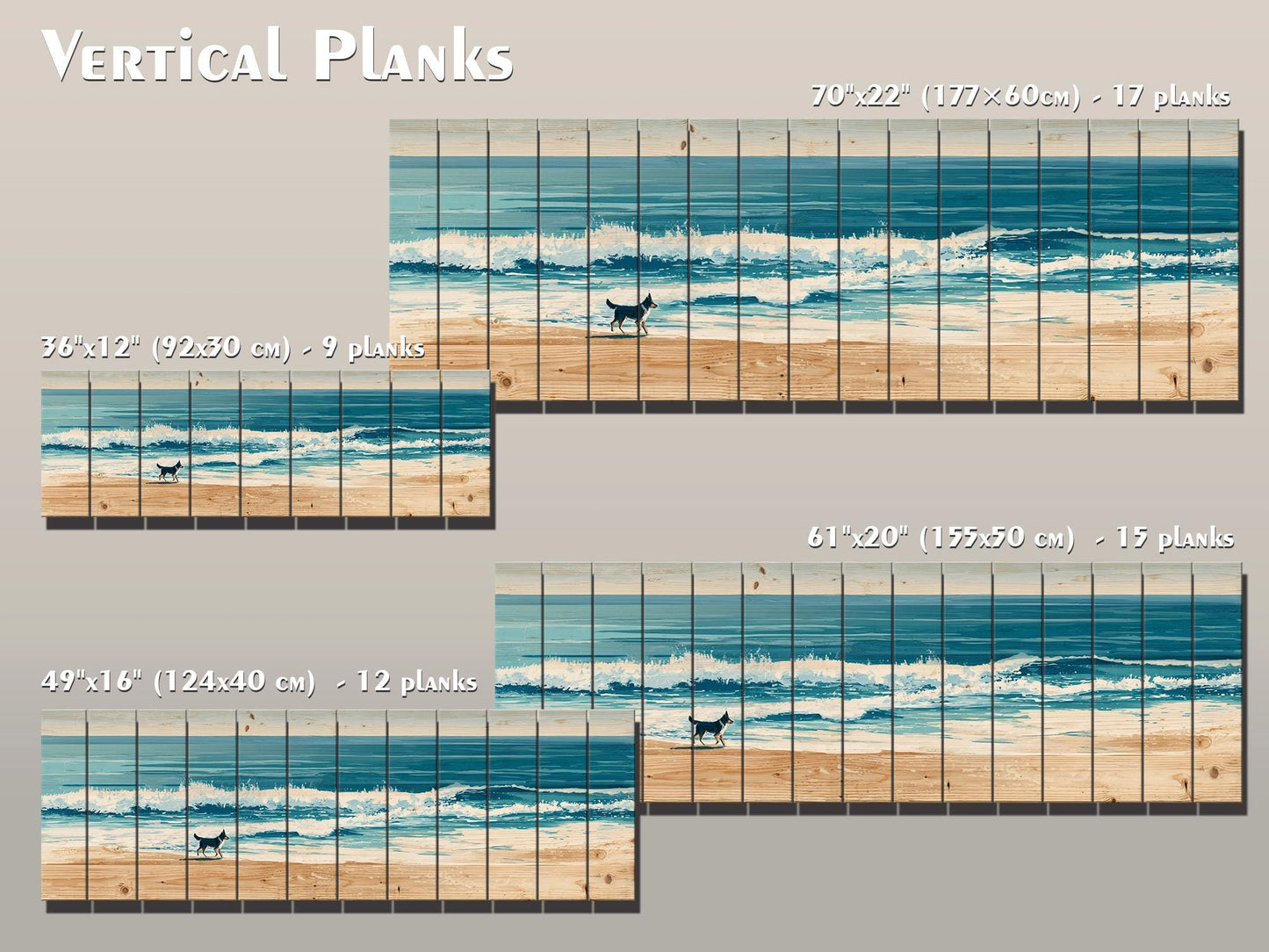 Coastal Beach Wall Art – Running Dog Print on Rustic Wood for Beach House Decor