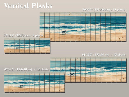 Coastal Beach Wall Art – Running Dog Print on Rustic Wood for Beach House Decor