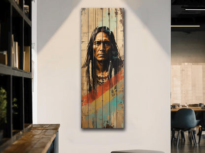 Native American Art Print – Tribal Wall Decor on Natural Wood Plank
