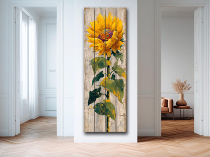 Rustic Sunflower Wall Art – Handcrafted Wood Wall Decor with Vertical Planks