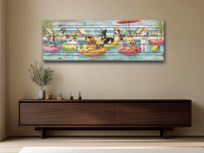 Dog Pool Wall Art – Funny Dog Painting On Rustic Wood For Summer Pool Party