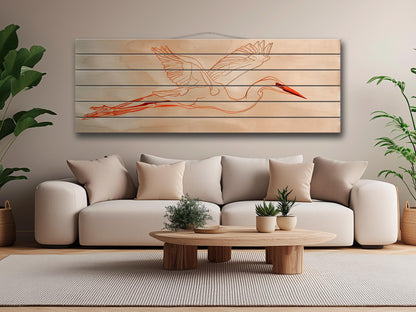 Heron Print Wood - Minimalist Bird Wall Art | Coastal Home Decor