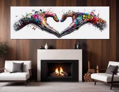 Abstract Heart Canvas Print – Graffiti Style Art, Love & Peace Wall Decor, Ready to Hang