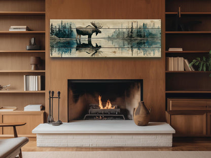 Moose Wood Print - Rustic Hunting Art | Vintage Forest Print on Wood Planks