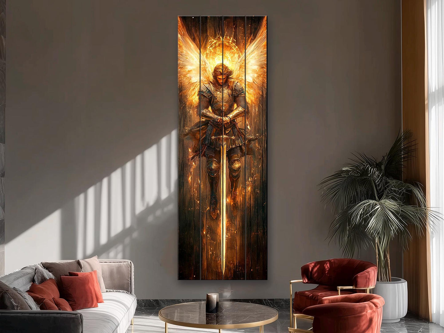 Saint Michael the Archangel Painting Printed on Natural Wood – Rustic Religious Print, Christian Wall Decor, Religious Wall Art