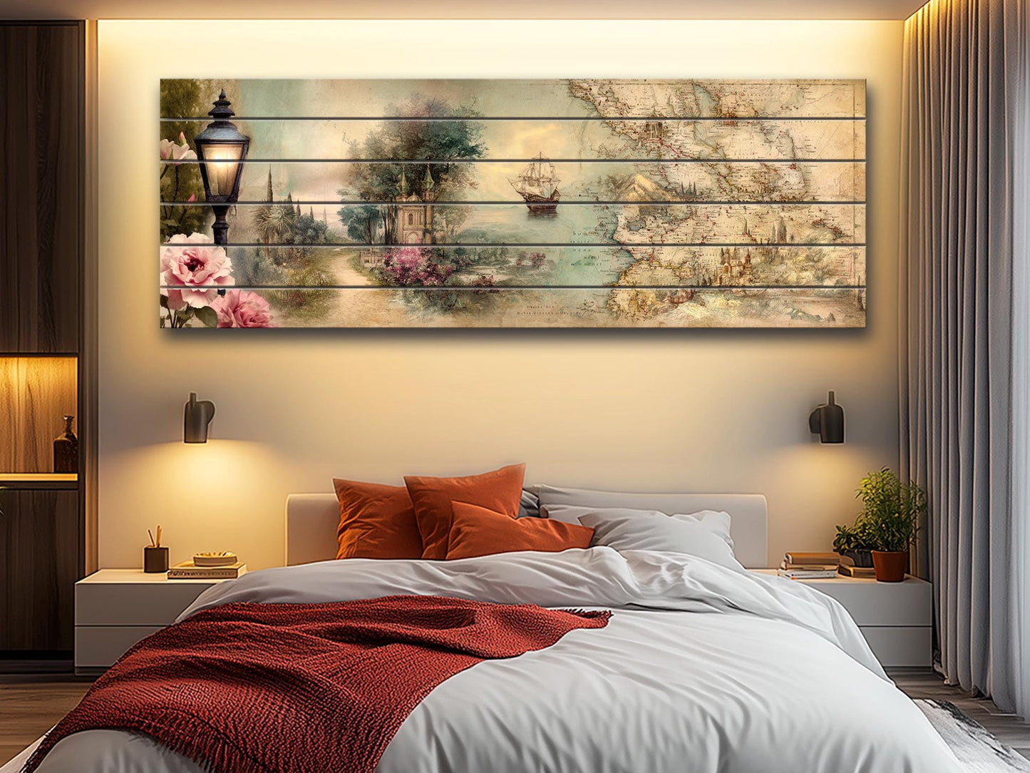 Golden Map Print – Rustic Wood Wall Art With Abstract Map Design On Pale Background