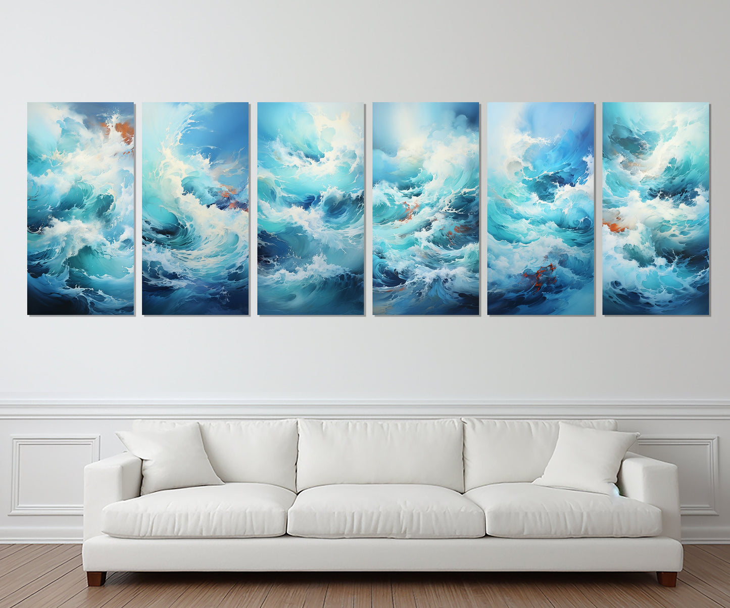 Abstract Ocean Wall Art – 6 Panel Canvas Art | Framed Ocean Waves Print