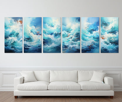 Abstract Ocean Wall Art – 6 Panel Canvas Art | Framed Ocean Waves Print