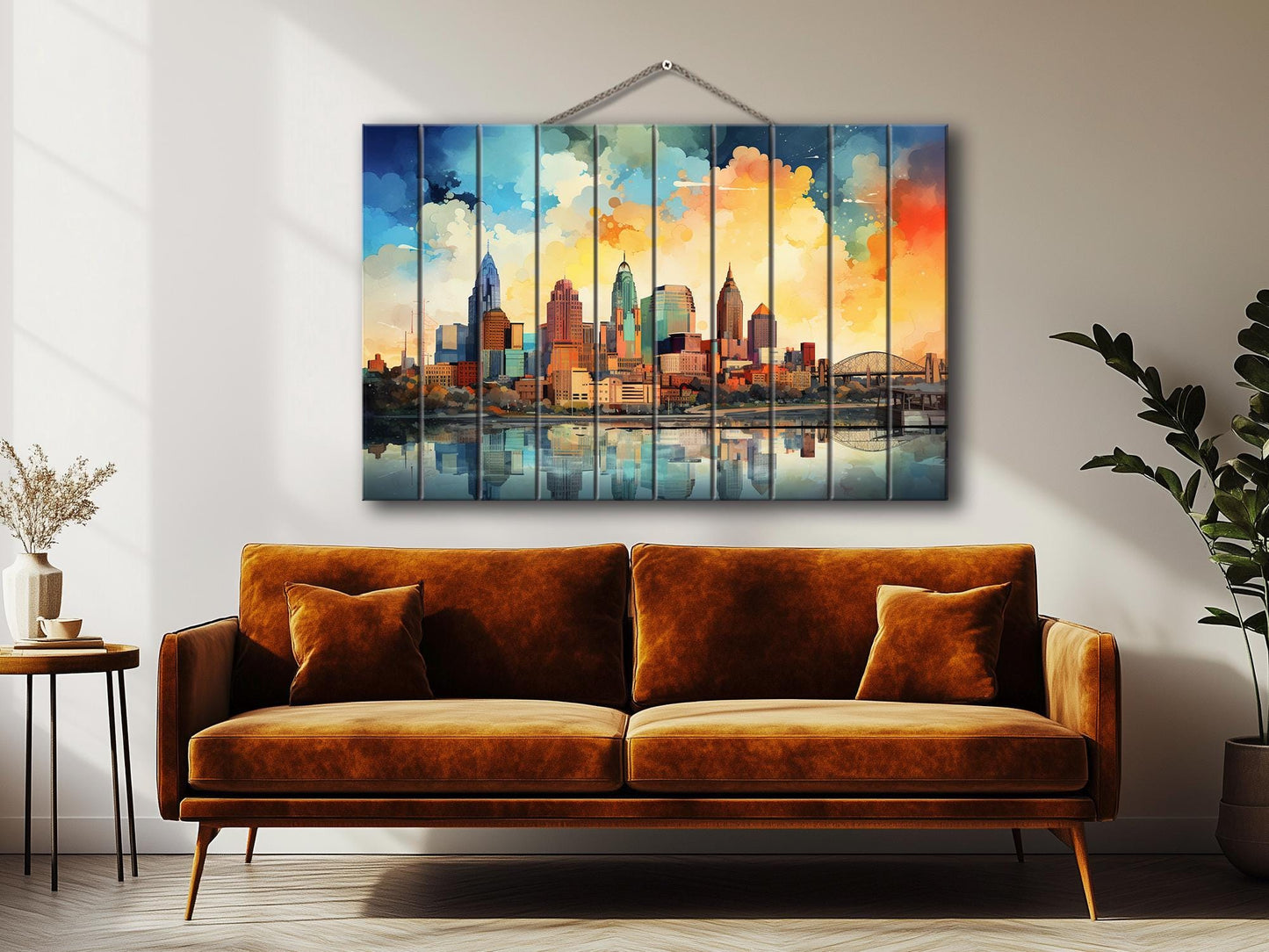 Kansas City Wall Art – Abstract Skyline Print on Wood | Rustic Wood Decor