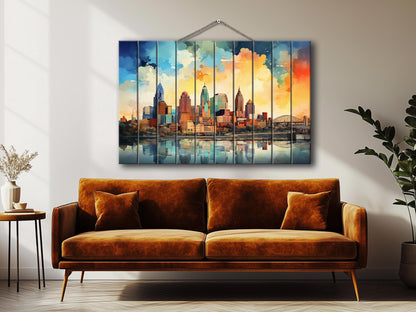 Kansas City Wall Art – Abstract Skyline Print on Wood | Rustic Wood Decor
