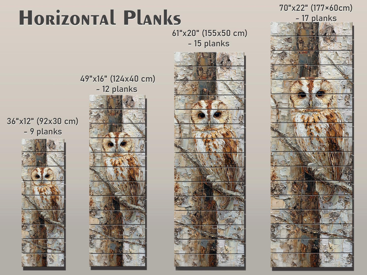 Owl Wall Art – Rustic Wood Print on Birch Bark | Textured Impasto Mixed Media Decor