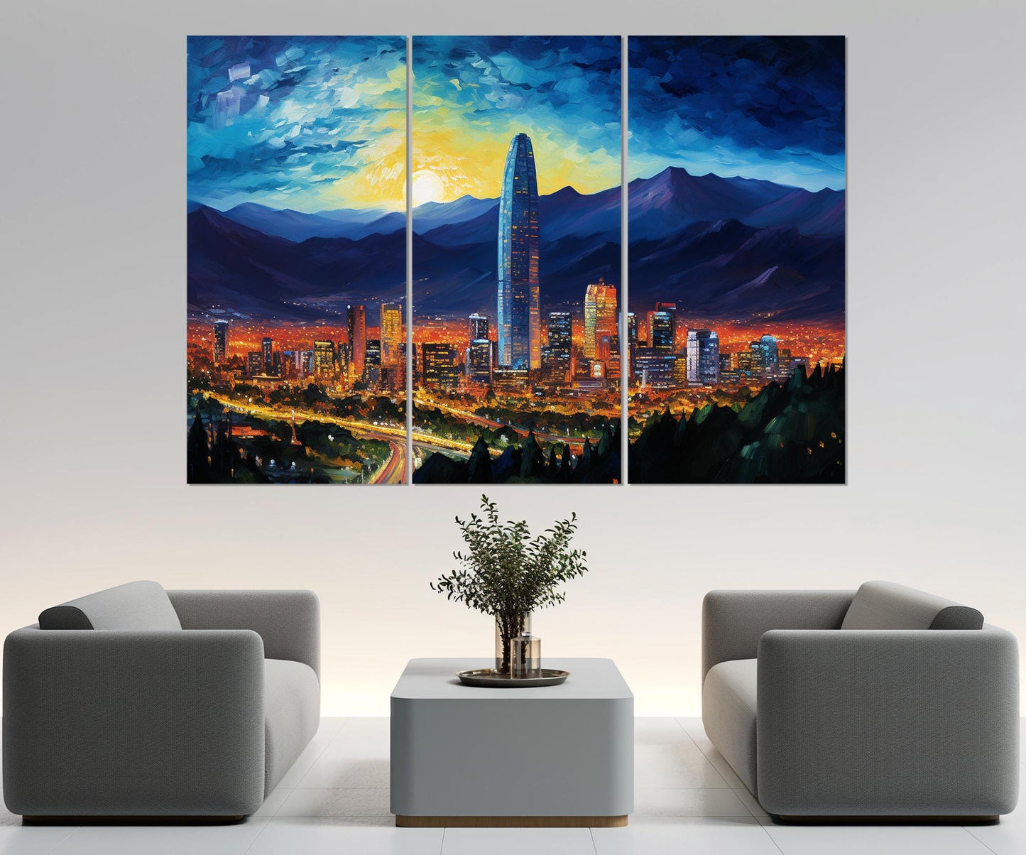 Santiago de Chile Canvas Abstract City Painting - Modern Chile Wall Art, Ready to Hang