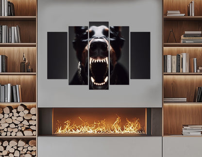 Doberman Canvas Art – Aggressive Barking Portrait | Framed Ready to Hang