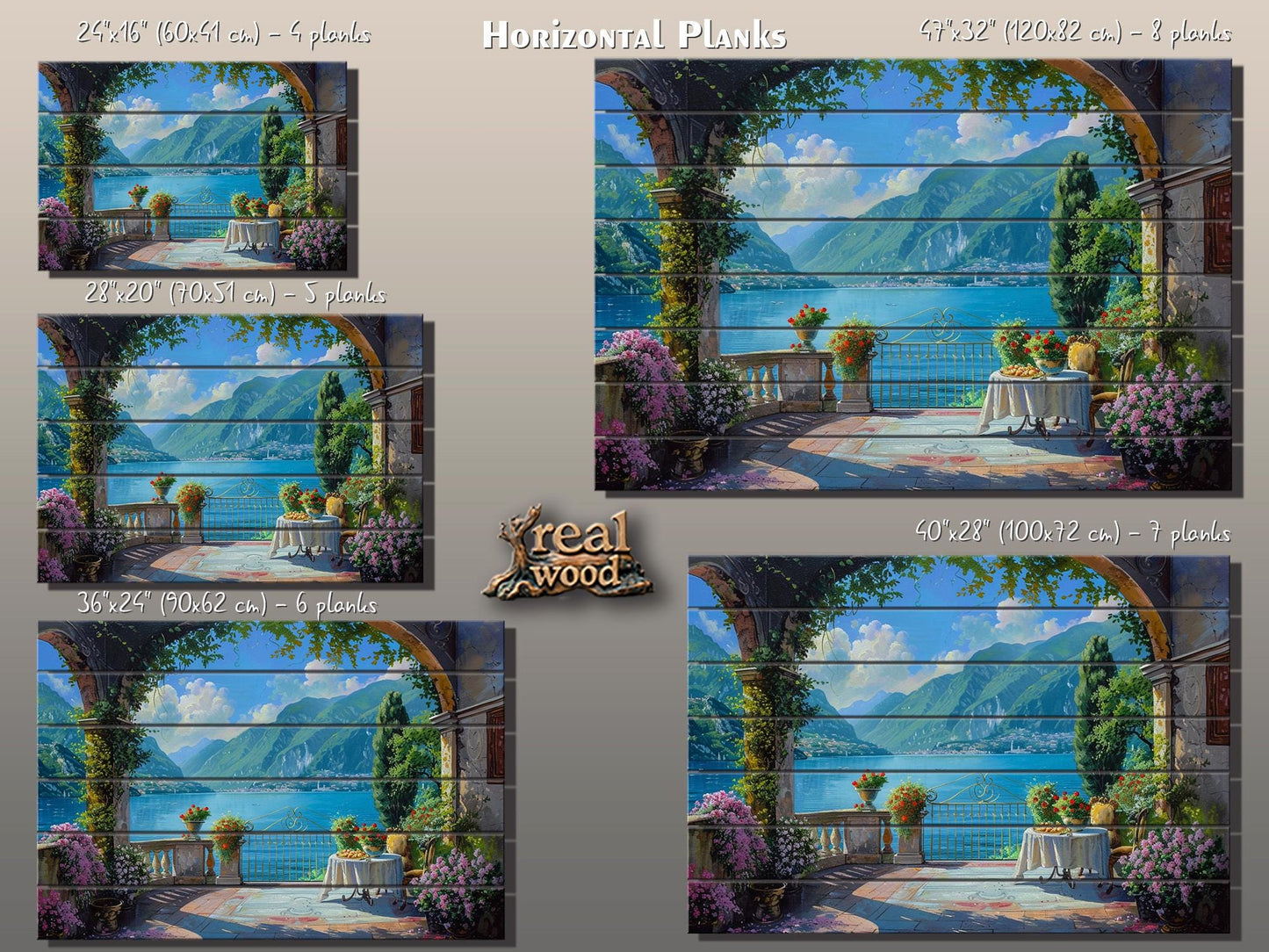 Scenic Como Lake Landscape Printed on Natural Wood, Italy Wall Art, Rustic Lake Como Painting, Rustic Italian Wall Decor, Wood Wall Art