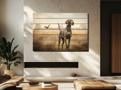 Rustic Wood Wall Art – German Shorthaired Pointer Hunting Dog Poster on Natural Wood