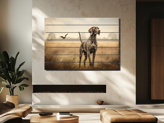 Rustic Wood Wall Art – German Shorthaired Pointer Hunting Dog Poster on Natural Wood